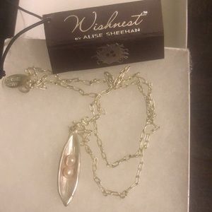 Like New 18” Silver Tone Pearl Pea Pod Pendant-Necklace By ALISE SHEEHAN